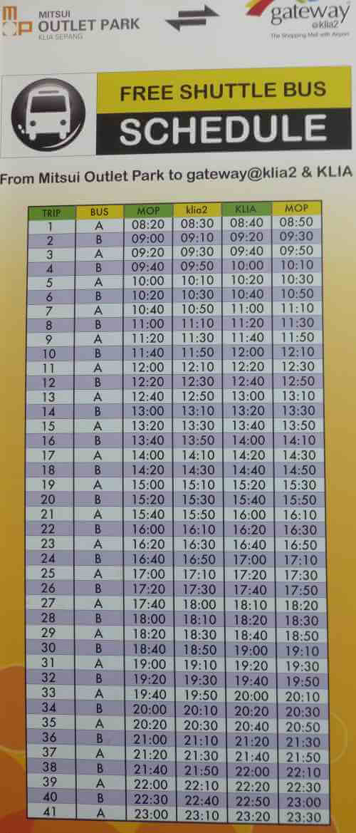 Mitsui Outlet Park Free Shuttle Schedule.