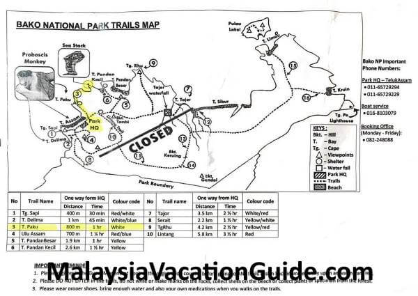 Map of Taman Negara Bako